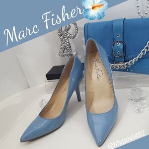 Marc Fisher🦋Pastel Blue Patent Pointed Toe Silhouette Heels Pump